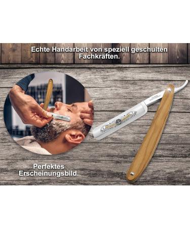 Razor Solingen Shaving Set with Extra Wide Leather Strap | Professional Olive Wood Beard Knife for Classic Wet Shave - Buy Online on GoSupps.com