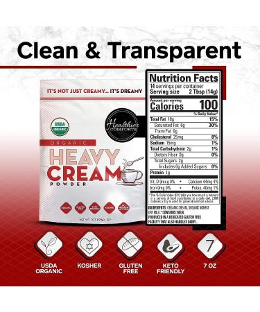 Organic Heavy Cream Powder (72% Butterfat) | USDA Certified, Kosher, Gluten Free, Non-GMO | Keto Friendly | Free of Antibiotics & Hormones | Made in USA - 7 oz - Buy Online on GoSupps.com