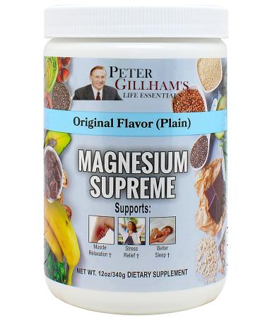Magnesium Supreme (Original Plain Unflavored) Better Sleep Relaxation Natural Magnesium Supplement Non-GMO Gluten Free Vegan Formula. 12oz 75 Servings