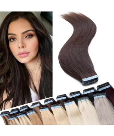 40 pieces tape in Extensions real hair adhesive tape hair extension 100% remy human hair hair part (+10 brick free tapes) 30 cm dark brown#2-1