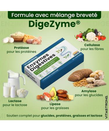  Vitastrong. Vitastrong Complete Digestive Enzymes with cloves patented DigeZyme blend maltodextrin alpha-amylase protease cellulase lipase lactase. Vegan tablets non-GMO gluten-free. - Buy Online on GoSupps.com