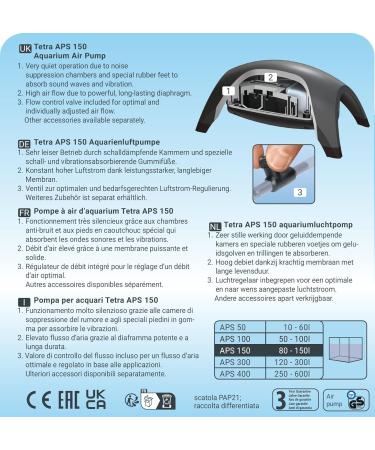 Tetra APS 150 Aquarium Air Pump - Quiet Diaphragm Pump for 80-150L Aquariums | International Shipping Available - Buy Online on GoSupps.com