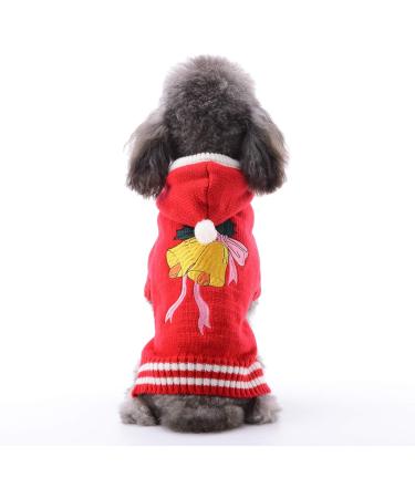 Hrttsy Christmas Dog Sweater - Warm Winter Pullover for Small & Medium Dogs | Cozy Pet Coat with Hood & Red Bell Costume - Buy Online on GoSupps.com