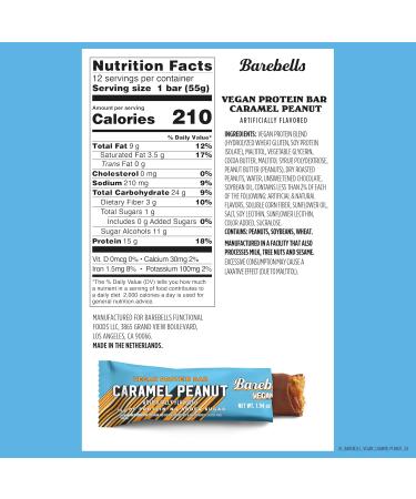 BAREBELLS Plant Based Protein Bars - Peanut Caramel - Pack of 12 - 1.94 Oz. - Buy Online on GoSupps.com