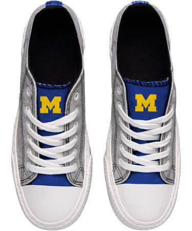 FOCO Michigan Wolverines Women's Glitter Low Top Canvas Sneakers - NCAA College Team Logo Fashion Shoes - Buy Online on GoSupps.com