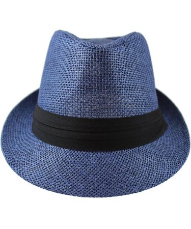 Gelante Summer Fedora Panama Straw Hat - Navy (L/XL) with Black Band - Buy Online on GoSupps.com