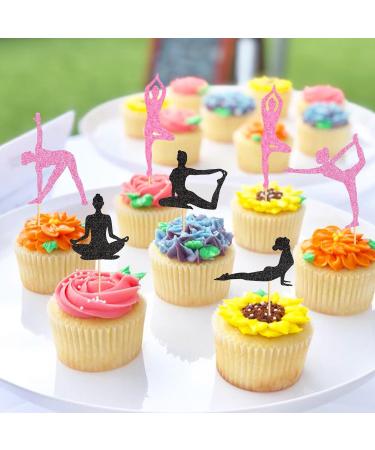 Ercadio 36 Pack Yoga Cupcake Toppers Black Glitter Yoga Balance Cupcake Picks Women Girls Yoga Cake Decorations for Gym Sports Yoga Theme Birthday Party Cake Decorations Supplies - Buy Online on GoSupps.com