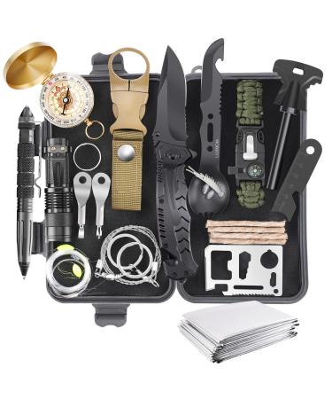 Gifts for Men Dad Husband Teenage Boy, Survival Kit 28 in 1, Survival Gear Tool Emergency Tactical Equipment Supplies Kits for Families Outdoors Camping Hiking Adventures (Black)