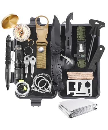 Gifts for Men Dad Husband Teenage Boy, Survival Kit 28 in 1, Survival Gear Tool Emergency Tactical Equipment Supplies Kits for Families Outdoors Camping Hiking Adventures (Black) - Buy Online on GoSupps.com