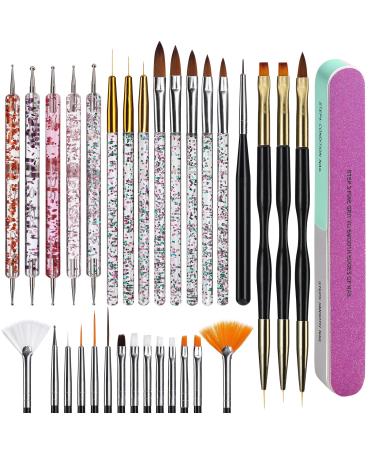 Oneleaf Nail Art Brushes Set - 32 PCS Nail Tool for Nail Art U V Gel Nail Brushes  Acrylic Nail Brushes  Liner Brushes  Dotting Tools  Dust Brush  Dual End Drawing Pen  Nail Design Kit for Nail Salon Home Use