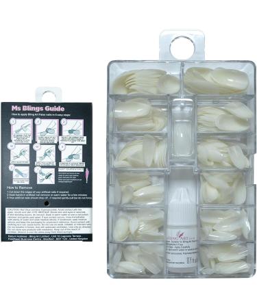 Bling Art False Nails 360 Stiletto Almond Long False Salon Nails Natural White Acrylic Fake Nail Tips with glue - Buy Online on GoSupps.com