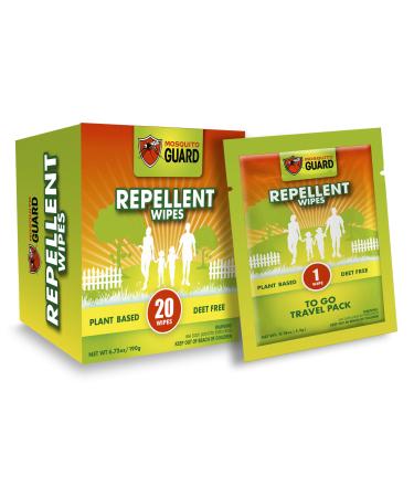 Mosquito Guard Mosquito Repellent Wipes - 20 Bug Wipes Individually Wrapped - Plant Based Mosquito Repellent for Patio - Insect Repellent Wipes