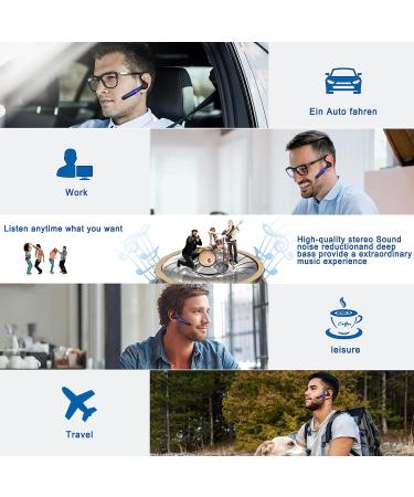 48Hrs V5.3 Bluetooth Headset with Microphone - Wireless Handsfree Earpiece for Cell Phone, Business, Office, Driving - Bluetooth Headphones for iPhone, Android, Samsung - Black - Buy Online on GoSupps.com