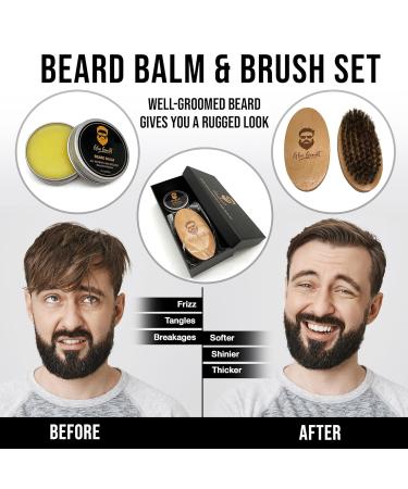 Beard Brush & Balm Growth Kit | 100% Wooden Boar Bristle | Natural Organic Shea Butter & Oils | Strengthen & Soften Beards & Mustaches - Buy Online on GoSupps.com