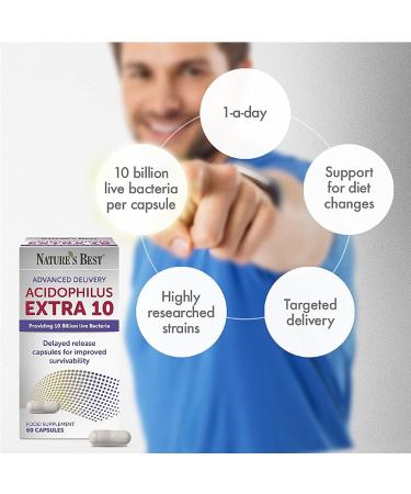 Acidophilus Extra 10 Billion High Strength Live Bacteria Supplement - 60 Delayed Release Capsules for Digestive Health - UK Made - Buy Online on GoSupps.com