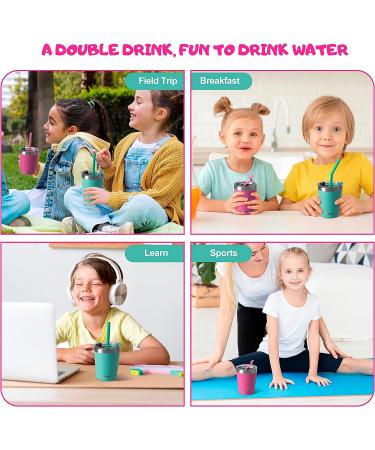 Klickpick Home Kids Cups Set - 8.5oz Stainless Steel Tumbler with Straws, Lids & Insulation - Stackable Toddler Baby Straw Cup in Pink, Teal, Purple & Green - Buy Online on GoSupps.com