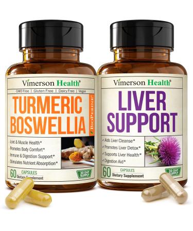 Boswellia Turmeric Curcumin Supplement + Liver Cleanse Detox & Repair Bundle Supports Joint Health Energy & Healthy Digestion with Ginger Turmeric Powder Milk Thistle Zinc & Artichoke Extract