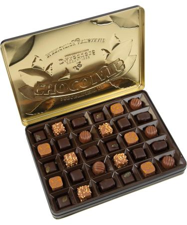CHEVALIERS D'ARGOUGES French Master Chocolatiers - Assortment of chocolates dark 70% milk 33% white - Vintage Christmas - Buy Online on GoSupps.com