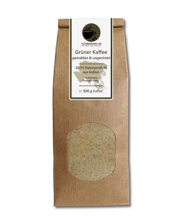 Ground Green Coffee for Weight Loss/Diet - 100% Natural Robusta India (Ground Green Coffee, Unroasted 500g) - GMP Certified