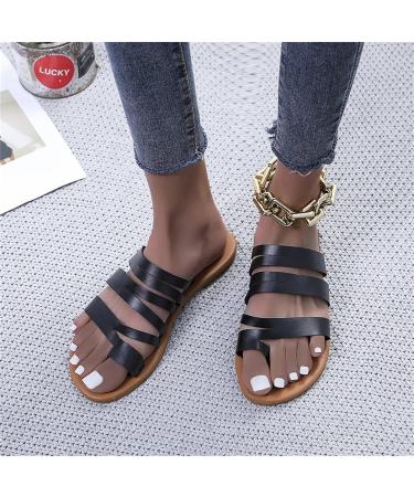 Bunion Corrector Sandals for Women - Orthopedic Toe Ring Sandals for Bunions - Comfortable Flat Sole Open Toe Sandals in Black (Size 8) - Buy Online on GoSupps.com