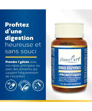 Digestive Enzymes Pure Essence | With Probiotics Intestinal Flora and Prebiotic Fiber | Lactobacillus Salivarius Lactase | 18 Plant Enzymes | 80 Api-Nature Capsules - Buy Online on GoSupps.com