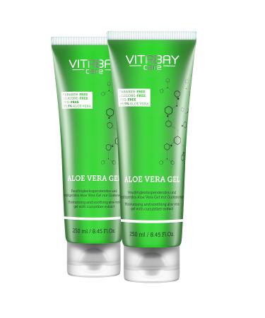 Vitabay aloe vera gel 100 percent (99.9%) 2x 250ml - aloe vera after sun lotion sunburn - aloe vera men natural cosmetics - aloe vera juice ointment moisturizer 250 ml (2 Pack) - Buy Online on GoSupps.com