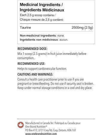 One Brand Nutrition 100% Pure Taurine Powder (200 Servings) Vegan - Buy Online on GoSupps.com