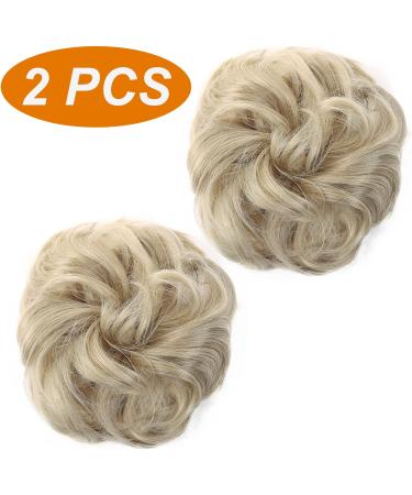 JJstar 2PCS Curly Fake Hair Bun Set - Pale Ash Blonde | High Heat Resistant Synthetic Fiber Scrunchies for Women & Girls - Buy Online on GoSupps.com