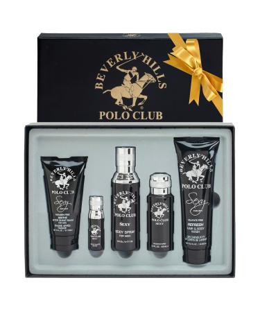 Beverly Hills Polo Club BHPC Colonge Gift Set for Men | 5 Piece Eau de Toilette Body Spray Deodorant Body Wash Aftershave Fragrances (Sexy)