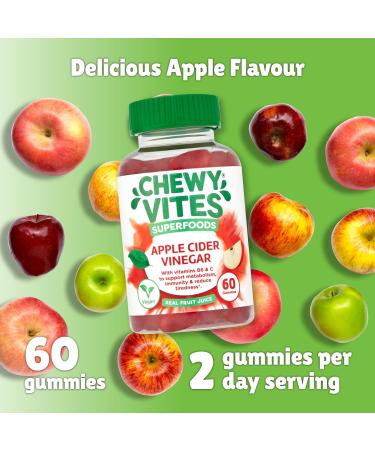 Chewy Vites Adults Superfoods Apple Cider Vinegar Gummies - 60 Gummies | 500mg ACV, Vitamin C | Vegan & Real Fruit Juice | 100% RI Vitamin C - Buy Online on GoSupps.com