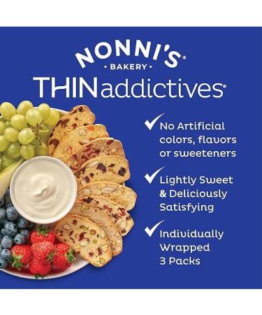 Nonni's THINaddictives Almond Thin Cookies - Cranberry Almond Biscotti Italian Cookies - Sweet & Crunchy Cookie Thins - Perfect with Coffee - Kosher - 4.4 oz 3 Pack - Buy Online on GoSupps.com
