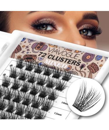 VIAVOGUE Lash Clusters  C Curl Individual Lashes  72 Pcs Volume Wispy Natural Look DIY Lash Extensions  10/12/14/16mm Mix Length Soft & Lightweight Cluster Eyelash Extensions for Personal Makeup (Fluffy-Mixed) Mixed 72 p...