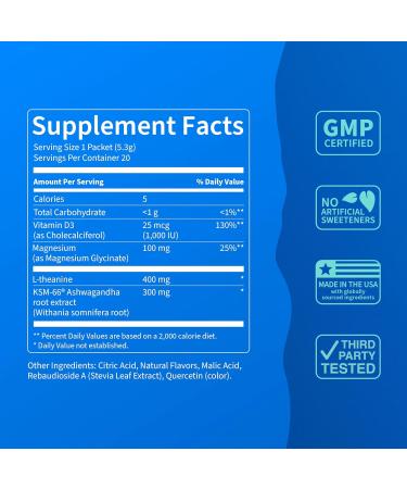 Nello Supercalm Powdered Drink Mix, Cortisol Reducer* and Sleep Aid Supplement, L Theanine, Ksm-66 Ashwagandha, Magnesium Glycinate, Vitamin D 3, No Sugar, Non GMO, On The Go, 20 Ct, Lemon Lime Lemon Lime 20 Servings (Pack  - Buy Online on GoSupps.com