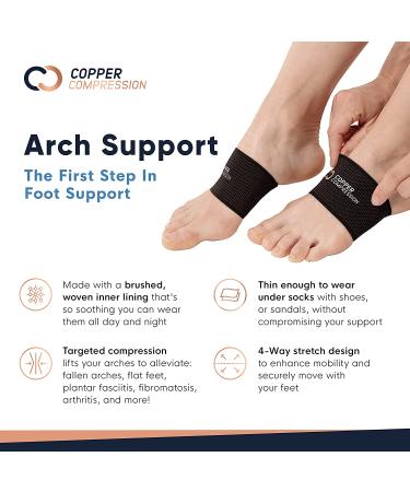 Copper Compression Arch Support Sleeves - Plantar Fasciitis Relief for Heel Spurs, Flat Feet, High Arches, Feet Pain - 1 Pair Black, One Size Fits All - Buy Online on GoSupps.com