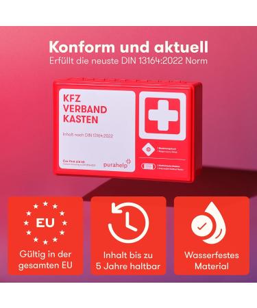 Purahelp Kfz First Aid Box DIN 13164 + Parking Disc | Complete Car First Aid Kit 2024 with Ventilation Cloth & Climbing Strips - Essential Auto Safety Gear - Buy Online on GoSupps.com