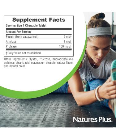 NaturesPlus Papaya Enzyme - 180 Chewable Tablets - Digestive Aid Supplement with Amylase & Protease - Helps Reduce Gas Bloating Stomach Upset & Discomfort - Vegan Gluten Free - 180 Servings 180 Tablets - Buy Online on GoSupps.com
