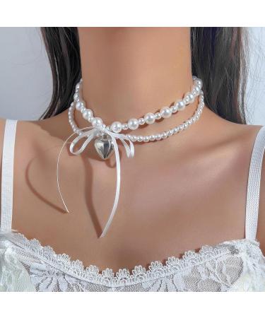 Oralgo Double-Layer Pearl Choker Necklace for Women | Korean Loop Heart Neck Chain | Everyday Jewelry - Buy Online on GoSupps.com