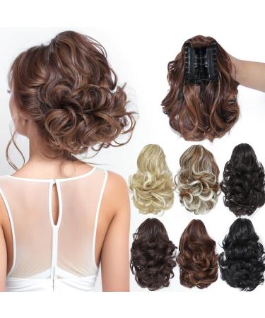 Parxitn ponytail extension 20cm brief cured light red -brown mix dark red brown claw clip in synthetic hair parts ponytail hair extensions braid 20cm (8 inch) bright red -brown mix dark red brown