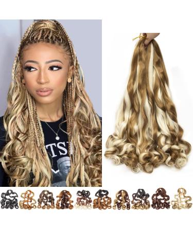 French Curly Braiding Hair Pre Stretched Braiding Hair 22Inch 10Packs Bouncy Curl Braiding Hair Blonde Loose Wavy Spanish Curly Hair for Braiding (22inch 27M613) 22 Inch 27M613