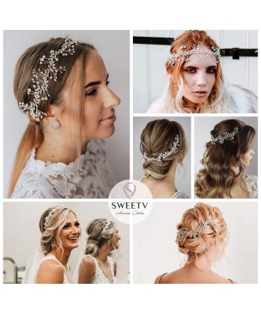SWEETV Crystal Bridal Headpiece | Silver Wedding Hair Accessory with Pearl and Rhinestone Detail - Buy Online on GoSupps.com