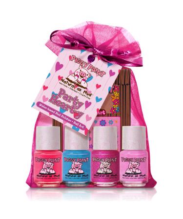 Piggy Paint | 100% Non-Toxic Girls Nail Polish | Safe  Cruelty-free  Vegan  & Low Odor for Kids | Party Hearty (4 Polish + Nail Art Gift Set)