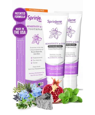 SprinJene Fluoride Free Toothpaste for Sensitive Teeth & Gum - All Natural Toothpaste Fluoride Free Toothpaste Adult SLS Free Non Fluoride Toothpaste Adult - 2 Pack Patented Toothpaste Floride-Free 5 Ounce (Pack of 2)