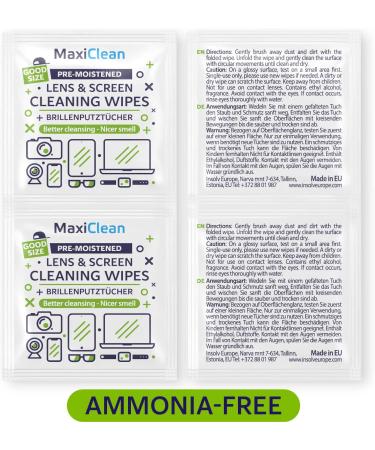 MAXI CLEAN Lens Wipes - 440 Pre-Moistened Cleaning Wipes for Glasses, Screens, Binoculars, and More - Made in Europe - Buy Online on GoSupps.com