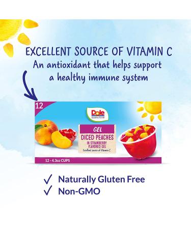 Dole Fruit Bowls Peaches in Strawberry Gel - Gluten Free Healthy Snack | 12 Cups (4.3 Oz Each) - Buy Online on GoSupps.com