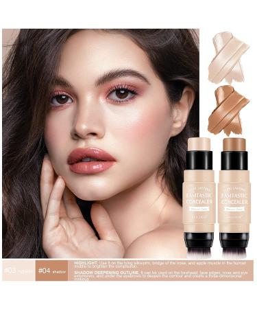 ONLYOILY Contour & Highlighter Stick Duo - Longwear Foundation & Bronzer Stick Set with Brush | Smooth, Easy Blending Face Makeup - Buy Online on GoSupps.com