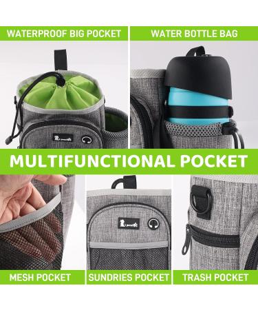 XL Dog Walking Bag with Water Bottle Holder | Waterproof Treat Pouch | Adjustable Straps | Grey + Green - Buy Online on GoSupps.com