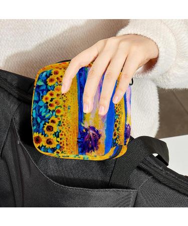 Stylish Sunflower Oil Painting Storage Bag for Women & Teens | Portable Menstrual Cup Bag - Buy Online on GoSupps.com