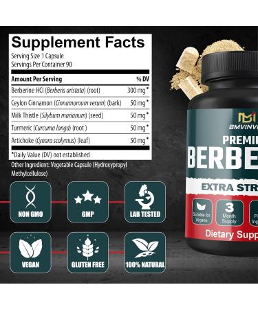 5-in-1 Berberine 14000mg with Ceylon Cinnamon, Milk Thistle, Turmeric & Artichoke - Immune & Heart Support - 3 Month Supply - Buy Online on GoSupps.com