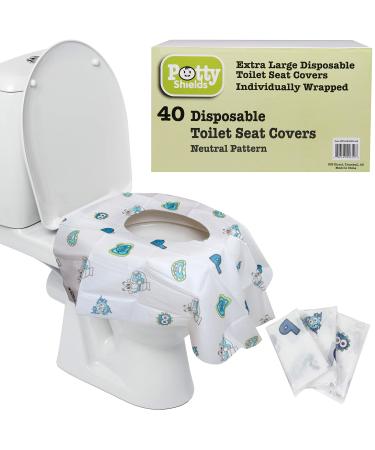 Disposable Toilet Seat Covers for Kids & Adults (40 Pack) - Germ Protect from Public Toilets - Waterproof, Individually-Wrapped, Plastic Lined for No Soak Thru, XL to Cover The Whole Toilet - Blue 40 Count (Pack of 1)