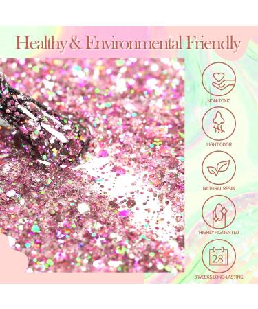 Glitter Gel Nail Polish - Jelly Nude Gel Nail Polish Long Lasting Uv Nail Polish - Breathable Pink Nail Varnish - Clear Nail Polish Easy to Apply - DIY Home Salon Nail Art Women Girls(Glitter pink) - Buy Online on GoSupps.com